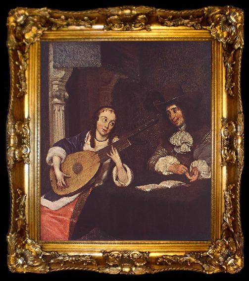 framed  TERBORCH, Gerard Woman Playing the Lute st, ta009-2